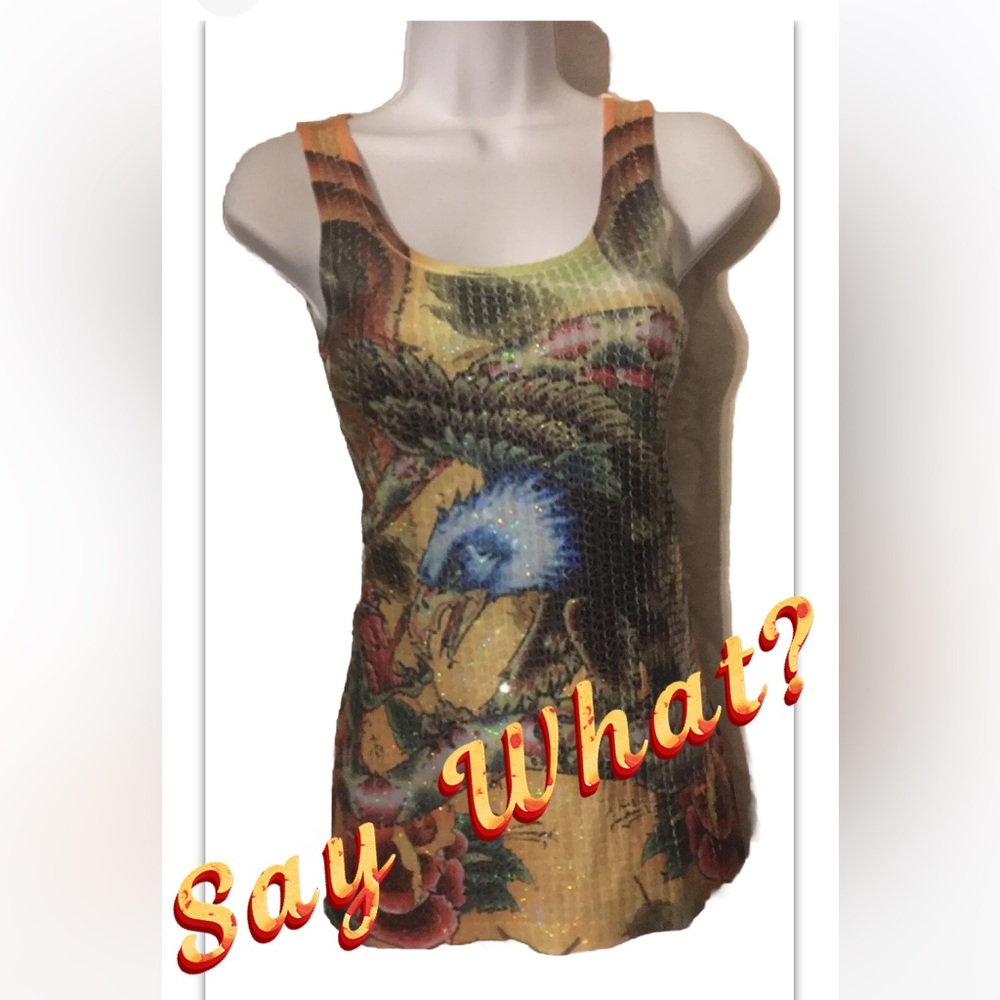 Say What? Sequin Eagle Sleeveless Tank Womens S Small